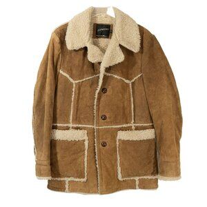 VTG 70s Leather Chore Coat Sherpa Patchwork Ranger Cowboy Western Suede Jacket